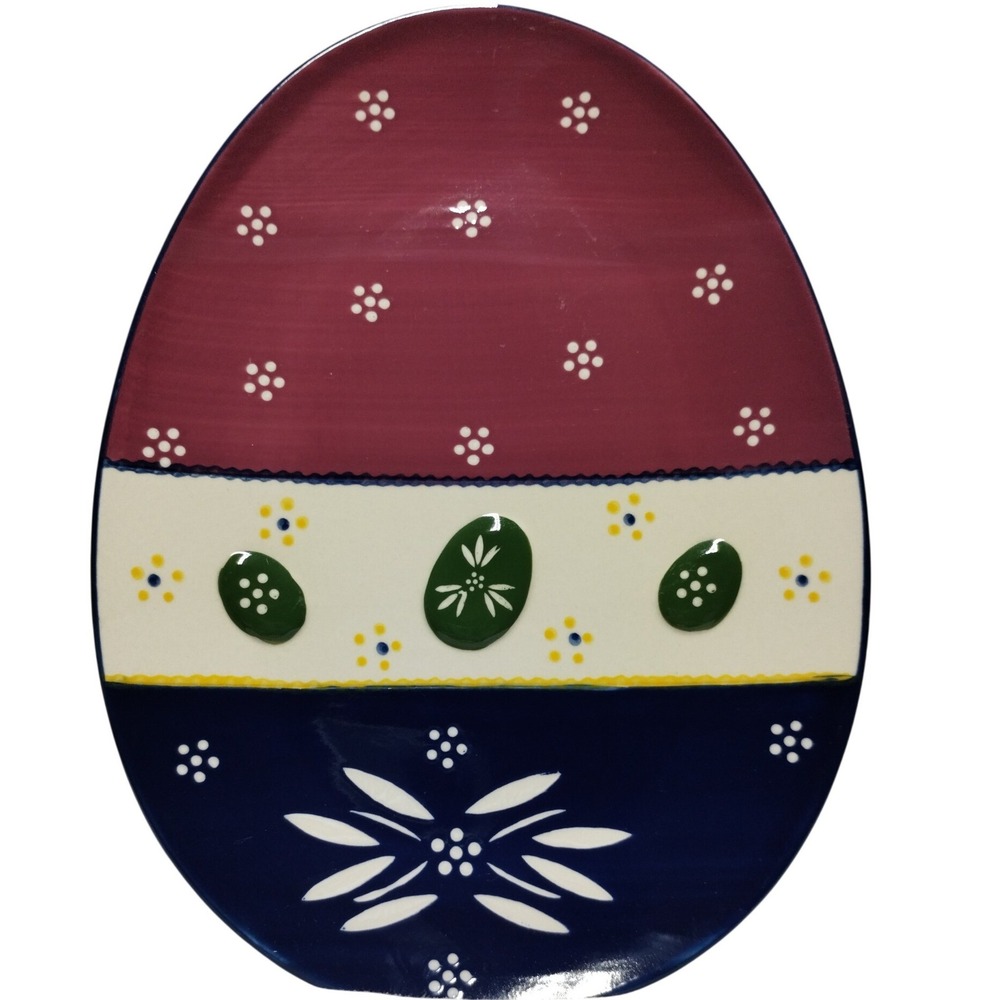 Temp-tations Old World Easter‎ Egg Ceramic Serving Platter Burgundy Navy 13in